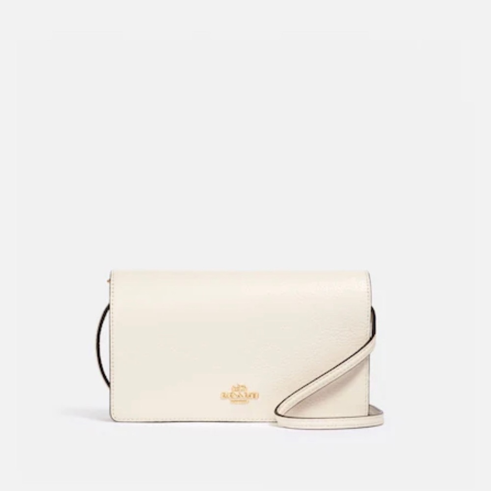 Coach Anna Foldover Clutch Crossbody in Chalk/gold